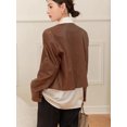 thumbnail image 4 of Abrigo de piel de oveja vintage recortado para mujer, tendencia primavera otoño 2024, chaqueta de cuero genuino elegante con cuello en V simple, 4 of 4