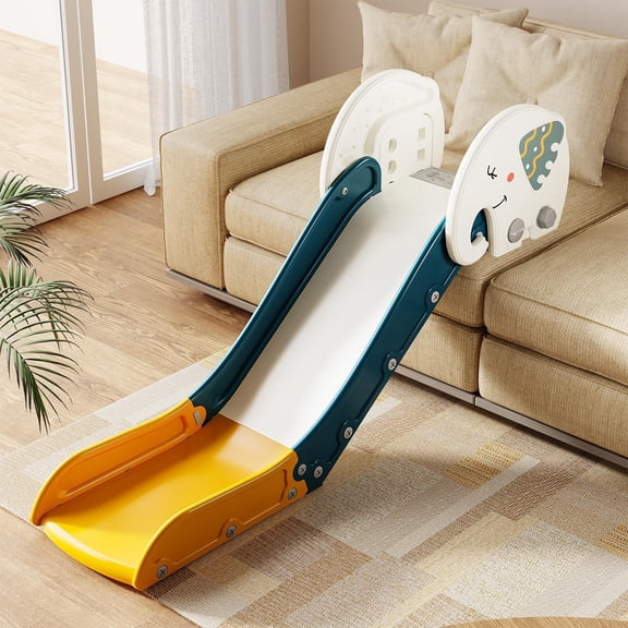 DKMOCO Toddler Slide for Kids 1-3, Adjustable Height Couch Ramp for Sofas, Beds and Stairs, Non-Slip Base, Green Yellow
