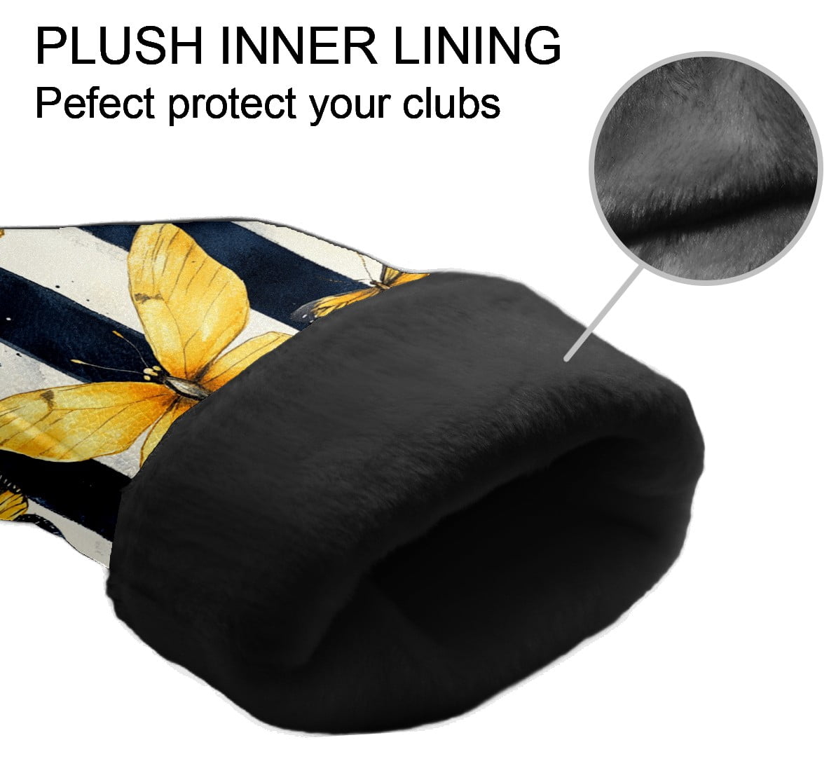 Golf Club Covers PU Leather Waterproof Head Covers for Fairway Woods Hybrids Yellow Butterfly Unisex Fits Most Brands