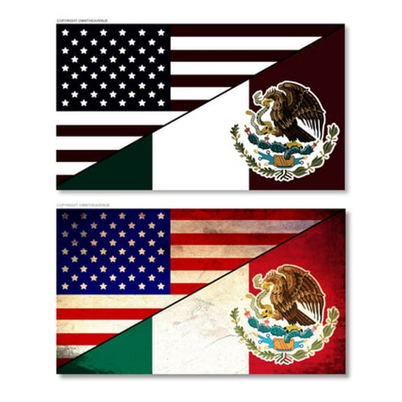 x2 USA American Mexican Flag Subdue Vintage Vinyl Sticker Decal 3.5"