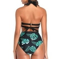 thumbnail image 6 of Patlollav Women Swimsuit Two Piece Retro Halter Ruched High Waist Print Bikini Set, 6 of 6