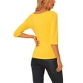 thumbnail image 3 of INSPIRE CHIC Hauts pour Femmes Manches au Coude Encolure Bateau Coupe Ajustée T-Shirt Classique Décontracté m Jaunes, 3 of 6