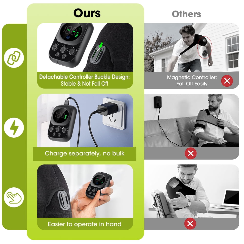 Heated Shoulder Brace, 6 Heat Settings Heating Pad for Shoulder, 5000mAh Battery Powered and Mobile App Remote Control, Heated Shoulder Wrap with Vibration for Women Men