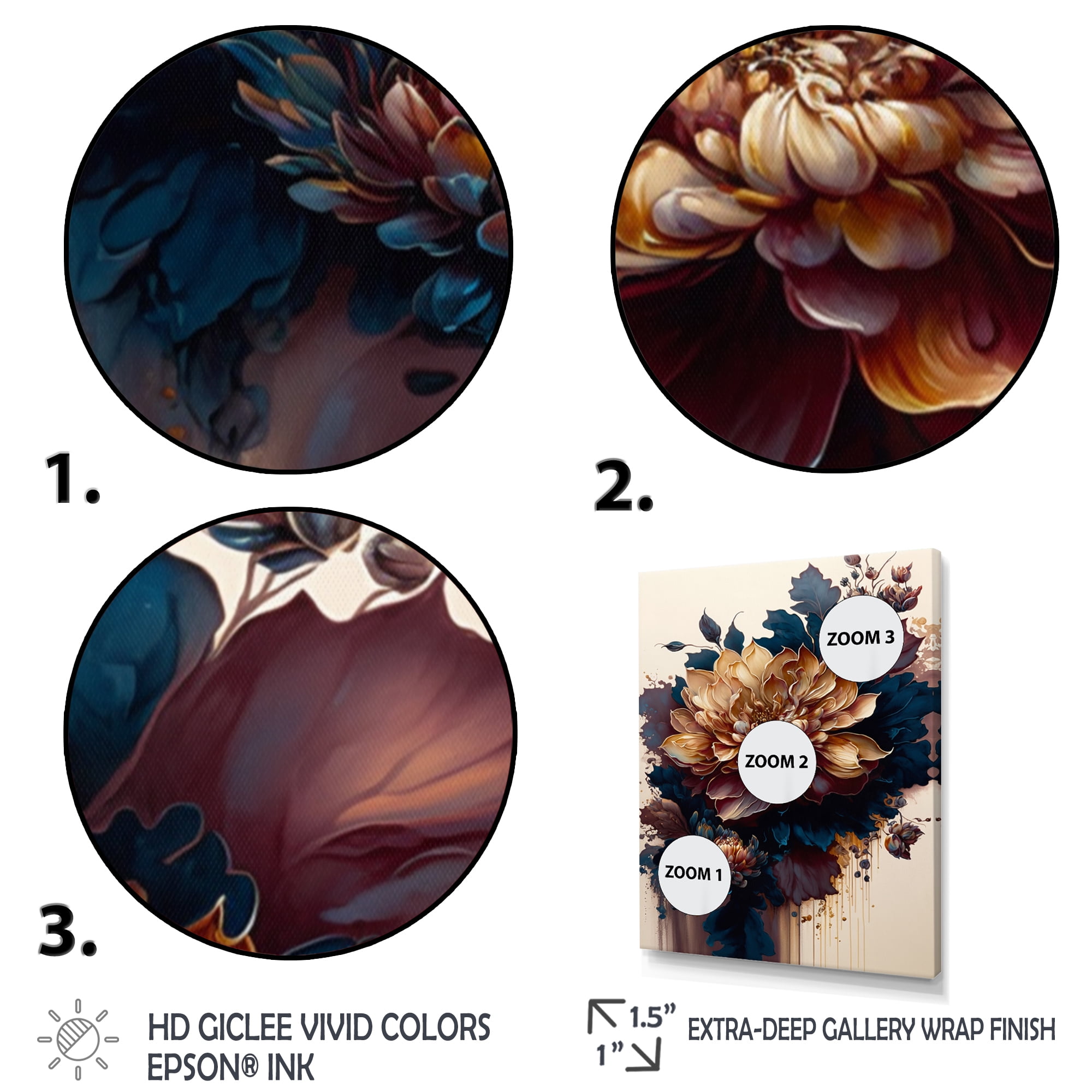 Designart Burgundy And Blue Dahlia Bunch II Canvas Wall Art