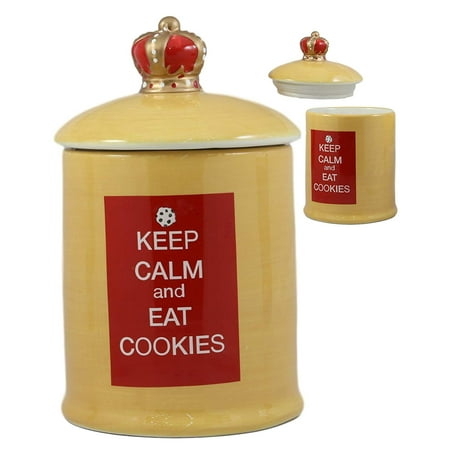 Ebros A Royal Treat Keep Calm And Eat Cookies Ceramic Cookie Jar With Air Tight Lid 8.5