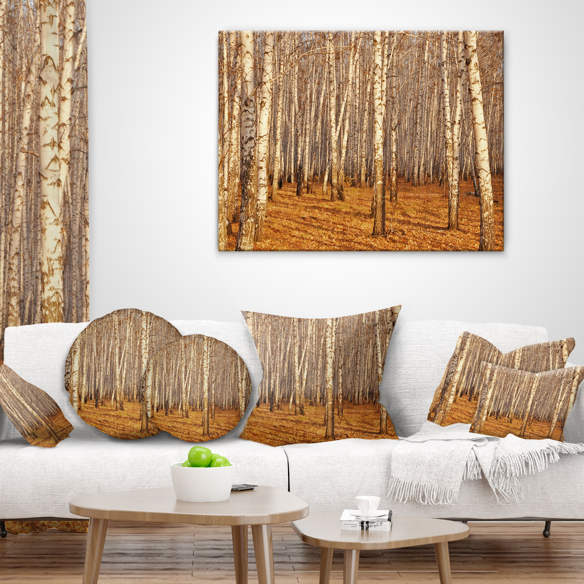 Designart Dense Birch Forest in the Fall - Forest Throw Pillow - 12x20