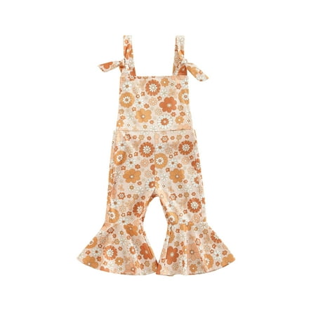 

Bagilaanoe Toddler Baby Girl Jumpsuit Sleeveless Flower Print Romper Ruffle Overalls 6M 12M 18M 24M 3T 4T Kids Long Flared Pants Casual Outfits