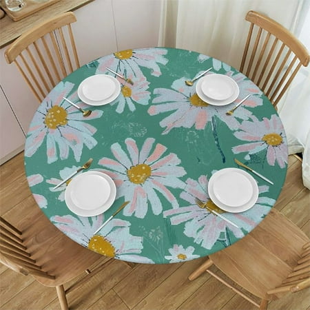 

Orinice Daisies Round Table Cover Stain Resistant Washable Indoor Outdoor Tablecloth Kitchen Dining Wedding Parties Waterproof 100% Polyester Fiber 46-50
