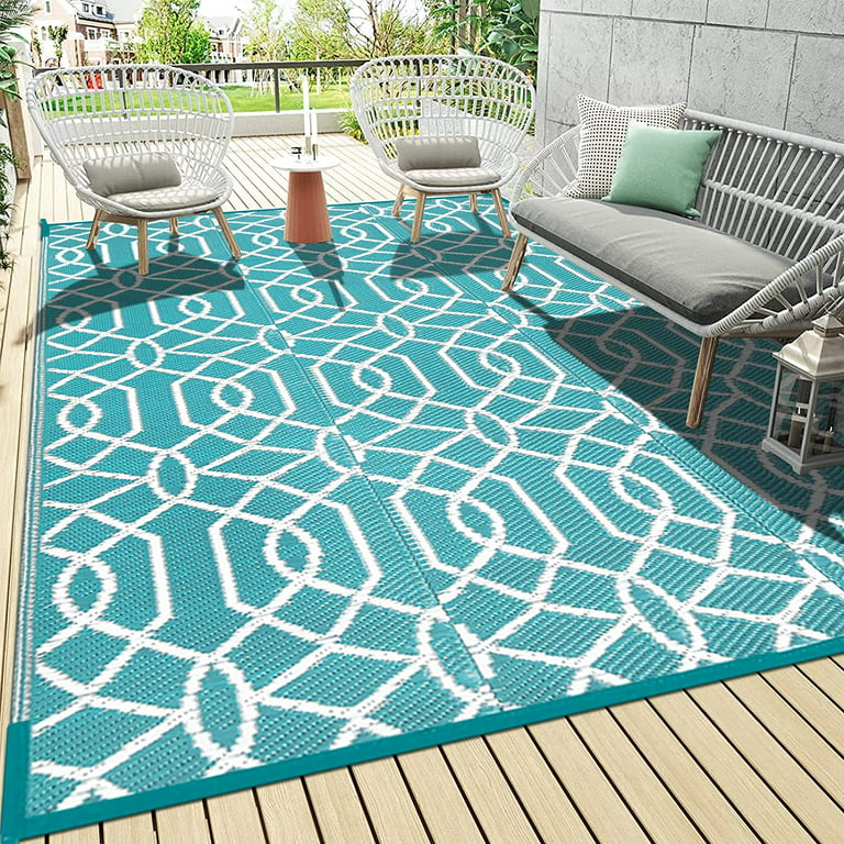 Teal Outdoor Rug Plastic Washable Porch Rugs Water Resistant