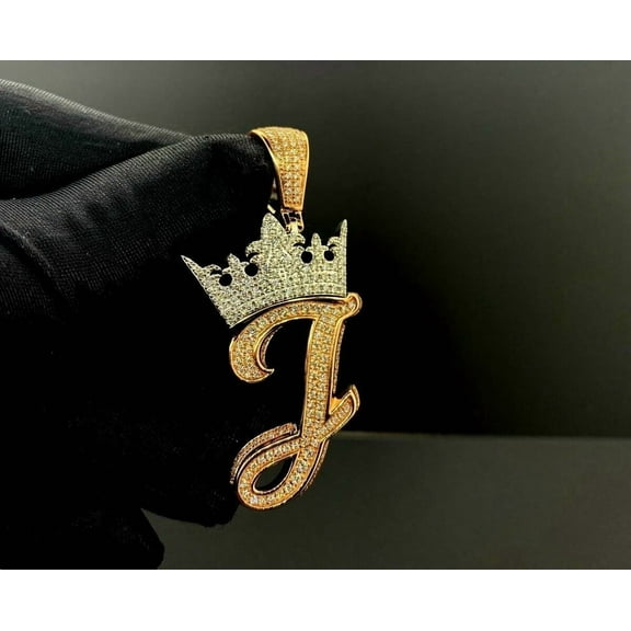 Aishvi Jewels 1.25Ct Round Cut Real Moissanite Crown Initial Letter "J" Pendant 14K Rose Gold Plated