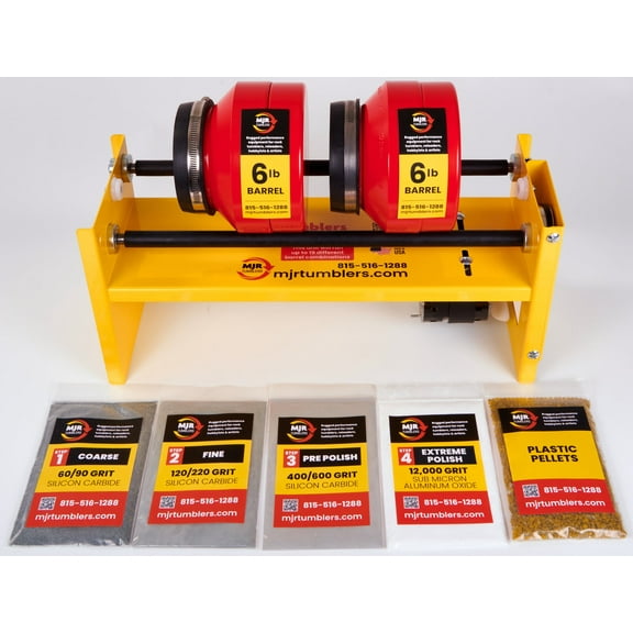 12lb, Double 6lb Barrel, Large Base Rotary Rock Tumbler w Grit Kit MJR TUMBLERS Winner Best High End Unit 2019, 20 & 2021