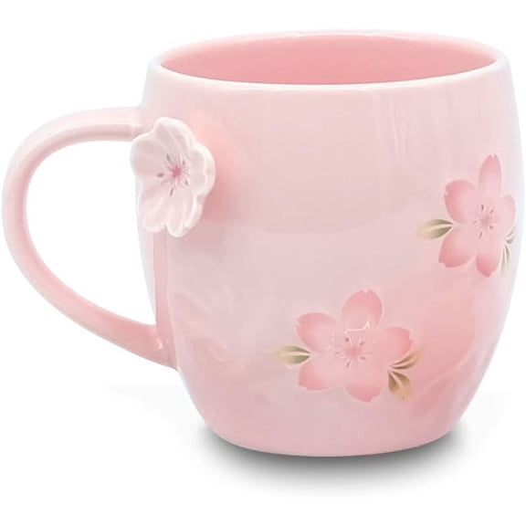 Ceramic Coffee & Tea Mug, Handmade cherry blossom Pattern,Cup for Women, Girls, Wife, Mom, Grandma, 13 Ounce (Pink)
