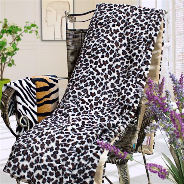 XTBLK008 Leopard Brown Micro Mink Synthetic Fur Throw Blanket with 14.
