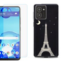 For HMD Vibe Shockproof Phone Case Cover with Tempered Glass Screen Protector, by OneToughShield - Eiffel Tower Moon