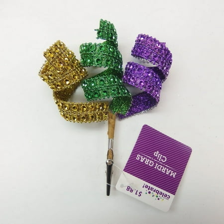 Mardi Gras Glitter /gem Spiral Clip