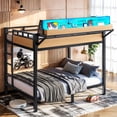 thumbnail image 5 of Leumius Full over Full Size Metal Bunk Bed with Storage Shelves and Pegboard, Bunk Bed Frame with USB Ports and LED Lights, Space-Saving for Teens and Adults Natural, 5 of 9
