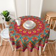 thumbnail image 3 of Mandala Red and Green Waterproof Picnic Patio Party Round Table Cloth Cover Decorations Fabric 60 Inch Circular Tablecloth for 20-47 Inch Home Dining Room Kitchen Decor, 3 of 6