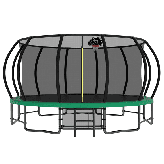 16FT Outdoor Trampoline, Pumpkin Trampolines with Curved Poles, Heavy Duty Trampoline Anti-Rust Coating ASTM Approval