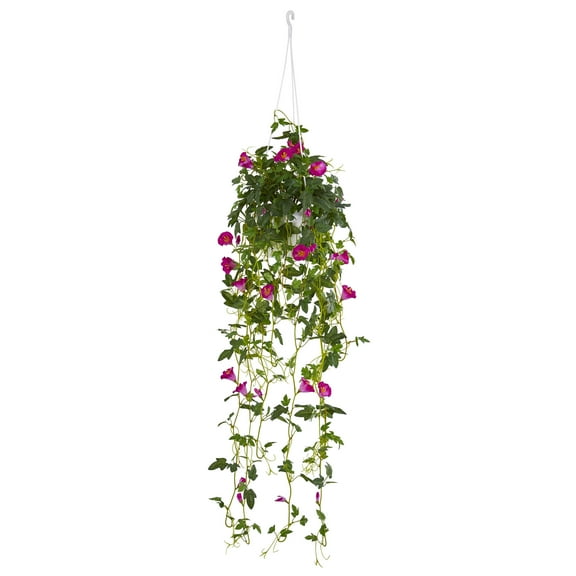 Nearly Natural 30in. Petunia Hanging Basket Artificial Plant, Purple