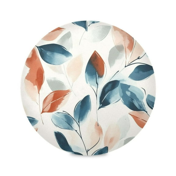 Round Placemat Set 15.4 Inch Diameter Table Mats Heat-Resistant Decorative for Dining Tables Soft Blue Watercolor Leaves