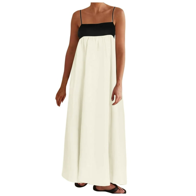 2 Pack Womens Maxi Dress Contrast Maxi Dresses for Women Casual Summer Trim  Spaghetti Straps Summer Dresses Casual Summer Outfits Travel Vacation  Sleeveless Mid - Walmart.com