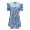thumbnail image 6 of Lovzfmll Women's Sundress, Crew Neck Short Sleeve with Puff Sleeve & Texture, Casual Vacation Mini Dress Blue, S, 6 of 7