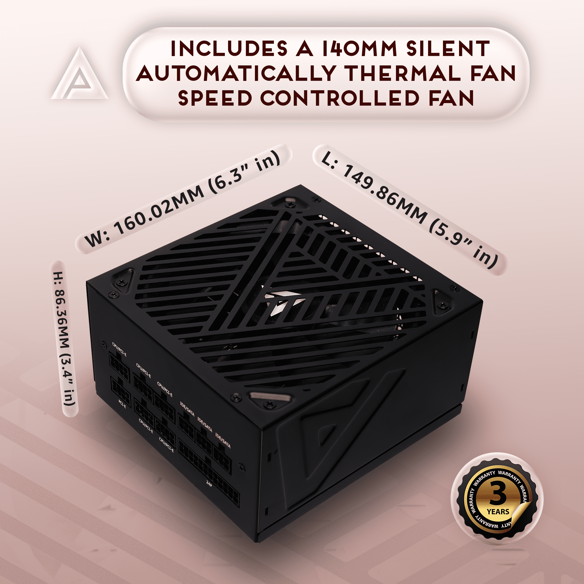 Apevia ATX-SL650W Soul 650W Fully Modular, ATX Active PFC, DC to DC Converter Design 140mm Silent Fan, RoHS Compliance, Gaming Power Supply