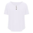 thumbnail image 4 of ZQUUVOU Women's Casual Shirt Loose Solid Color Crewneck Short Sleeve Button T-Shirt Tops White, 4 of 6