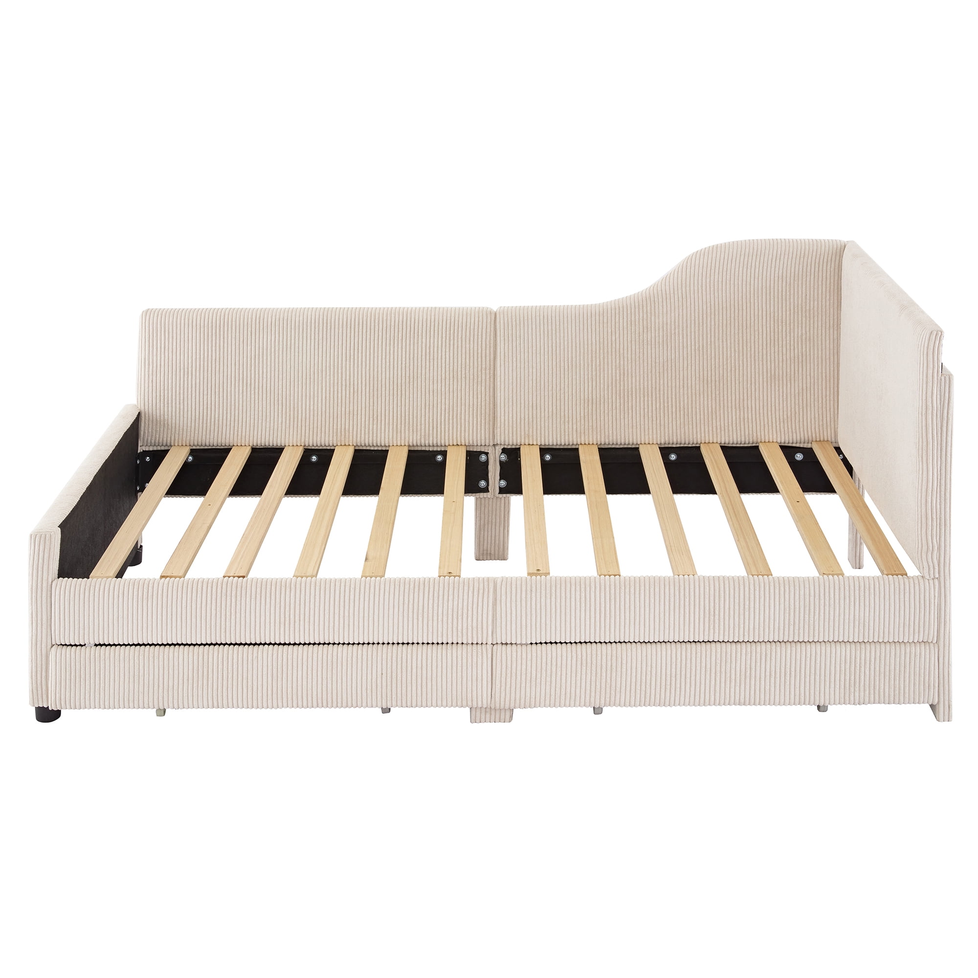 Euroco Upholstered Twin Size Daybed, Sofa Bed with 2 Drawers for Living Room, Beige