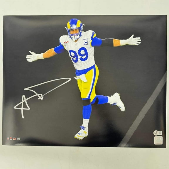 Autographed/Signed Aaron Donald Los Angeles LA Rams 16x20 Football Photo JSA COA #7