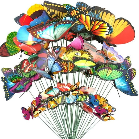 50PCS Butterfly In-Ground Garden Stakes MINI-FACTORY Waterproof Colorful Butterfly Decoration for Outdoor Yard Patio Plant Pot Flower Bed
