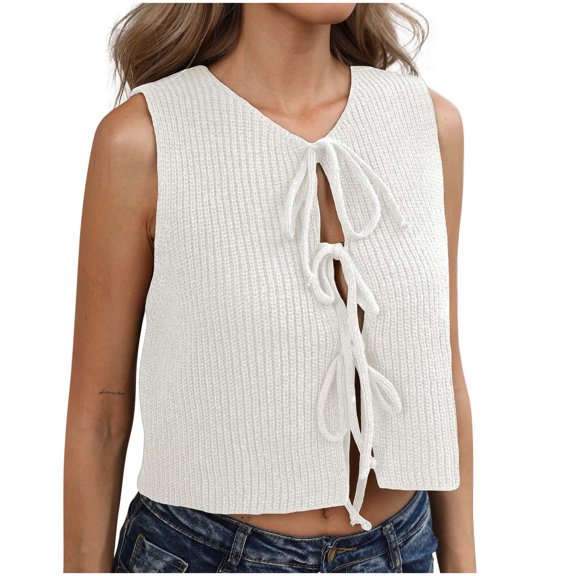 Taqqpue Womens Blouse Sleeveless Front Open Tops Summer Crochet Tank Tops Casual Breathable Shirt