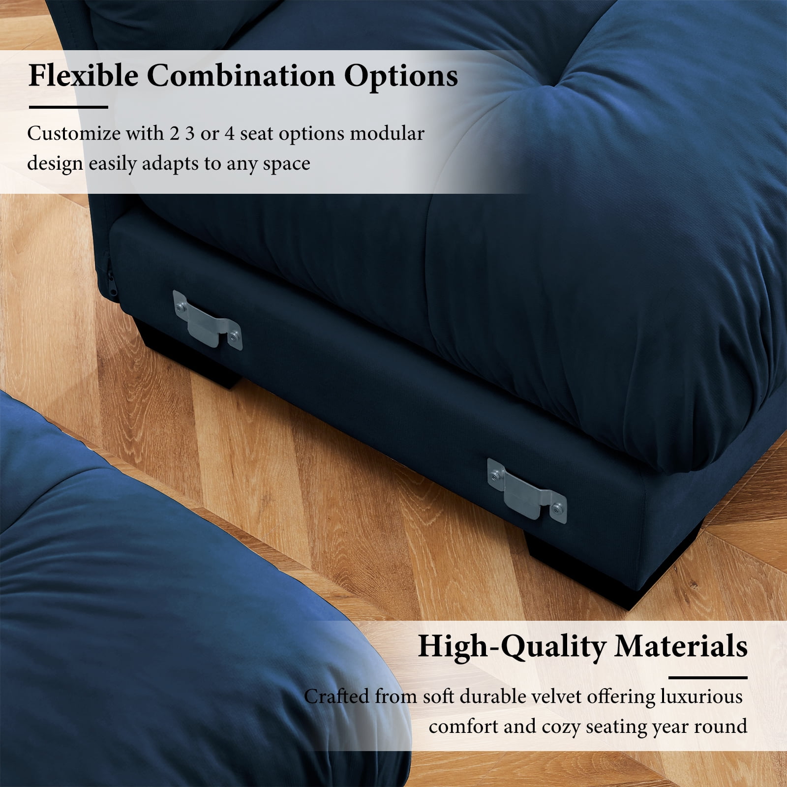130"Oversized Couch, 3 Seater Modular Sectional Sofa, Blue Large U Shaped Sectional Couches for Living Room, Fluffy Couch Set, 3 Seater, Velvet Cloud Couch with Ottoman, Sofas for Living Room