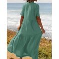 thumbnail image 3 of Vestido maxi boho verde de algodón R.Vivimos con cuello en V, talla pequeña, 3 of 5