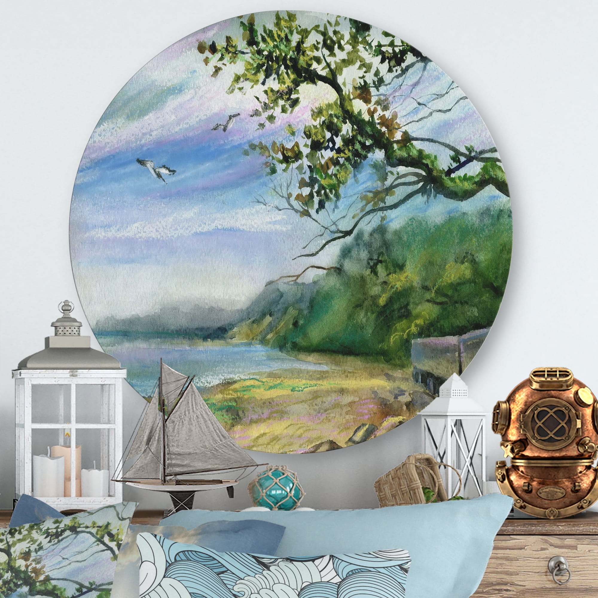 Designart 'Green Coast of The Baltic Sea' Nautical & Coastal Circle Metal Wall Art 23x23 - Disc of 23