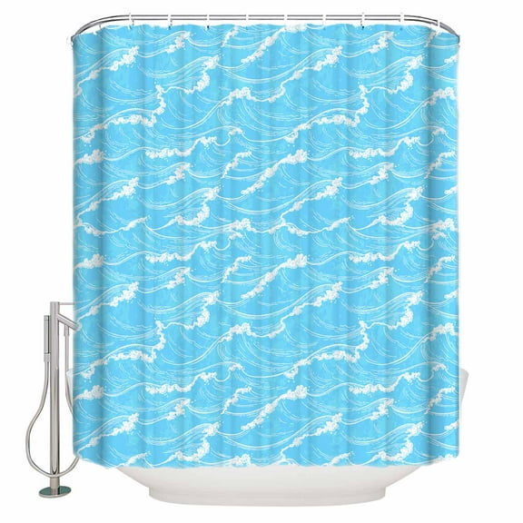 Fabric Shower Curtain, Summer Ocean Gradient Teal Waves Abstract Bathroom Curtain with 12 Hooks Waterproof No Bad Odor Machine Washable Bath Curtains for Bathroom, Spa Room, Background Cloth, 36"x72"