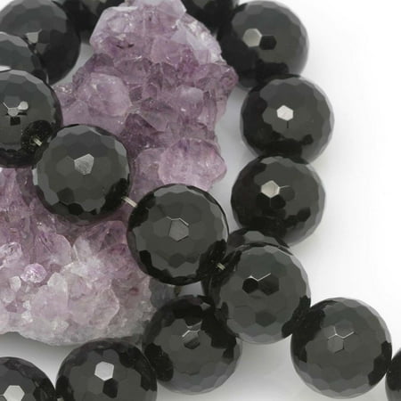 

4MM-14MM Black Agate Onyx Round Faceted Gemstone Loose Beads 15 AAA