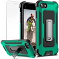 thumbnail image 1 of for iPhone SE 2020 Case, iPhone 7/8 Case Rugged Military Dual Layer Heavy Duty iPhone SE 2020 Case with Screen Protector TPU Bumper Full Protection Metal Kickstand Shockproof Case 4.7 inch,Dark Green, 1 of 7