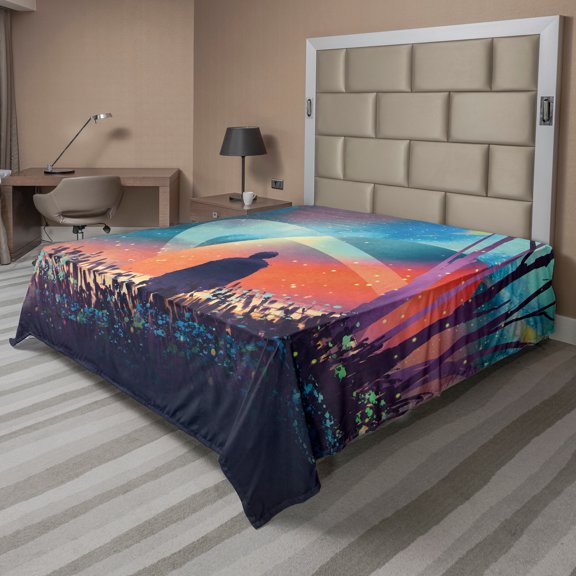 Ambesonne Space Flat Sheet, Galaxy Planets Cosmos, California King, Multicolor
