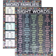 EXCEART 2pcs Sight Words and Word Families Posters Laminated Educational Posters Wall Sticker Charts for Preschool