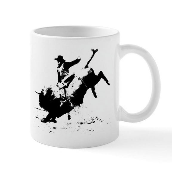 CafePress - Mug B&W Rodeo Art - 11 oz Ceramic Mug - Novelty Coffee Tea Cup
