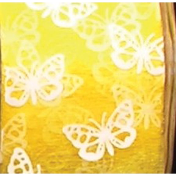 The Ribbon People Yellow and White Small Butterfly Organza Craft Ribbon 2" x 55 Yards