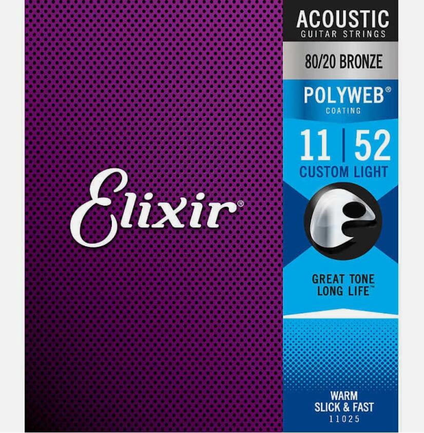 12 Sets Elixir Custom Light Polyweb Acoustic Guitar Strings 11-52 11025