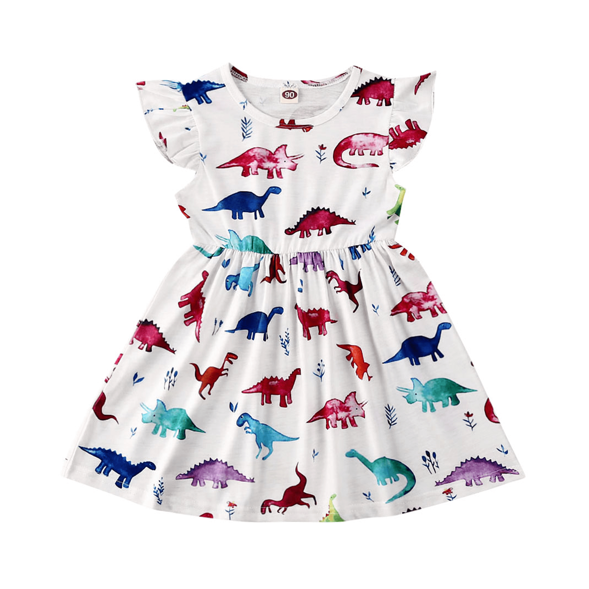 Happy Town Kids Baby Girls Dinosaur Dress Clothes Fly Ruffle Sleeve Dinosaur Tutu Skirt Sundress Summer Casual Dress