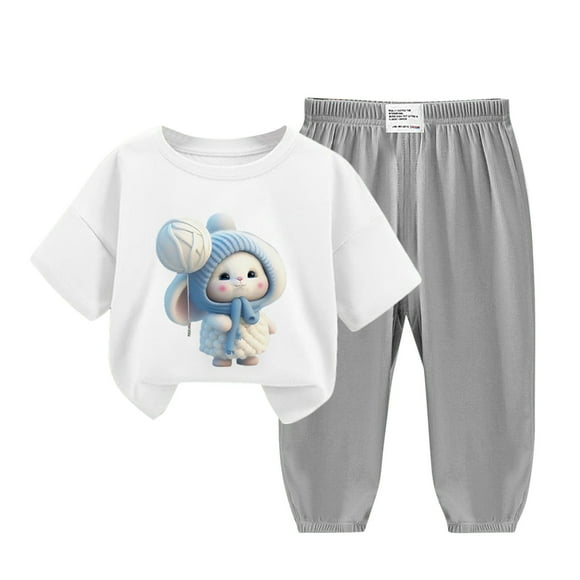 Odeerbi 2-12 Años Niño Niña Conjunto de Verano Camiseta de Manga Corta de Algodón Ice Silk Pantalón de Chándal Conjunto de Dos Piezas de Ropa Interior Estampada
