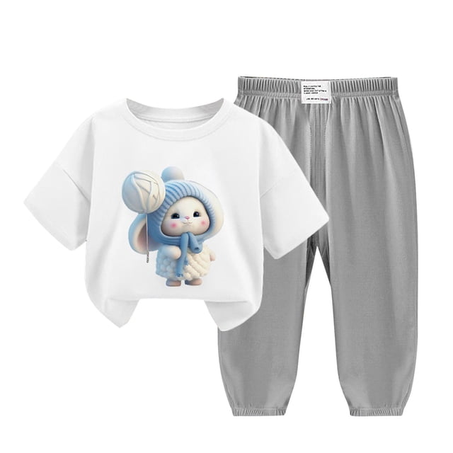 Odeerbi 2-12 Años Niño Niña Conjunto de Verano Camiseta de Manga Corta de Algodón Ice Silk Pantalón de Chándal Conjunto de Dos Piezas de Ropa Interior Estampada