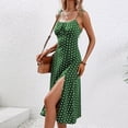 thumbnail image 5 of UVEASISHA Summer Dresses for Women Polka Dot Print Midi Dresses Side Split Sleeveless Adjustable Spaghetti Strap Sundress Green M, 5 of 8