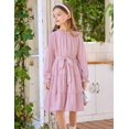 thumbnail image 3 of Arshiner Girls Fall Long Sleeve A-Line Dress Elegant Formal Occasion Tiered Swing Dress with Belt, 3 of 9