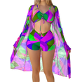 thumbnail image 4 of ITAWES 3 Piece Bikini Set with Long Sleeve Cover Up, High Waisted Colorful Drawstring Swimsuit for Beach Pool Vacation, 4 of 4