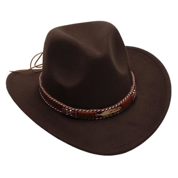 Povozer Cowgirl Hat Baby Girl Sun Hat Childrens Western Cowboy Hat Parent Child Feather Top Hat Tibetan Hat With Upturned Brim Literary Sun Hat,Size 3-8 Years,Coffee
